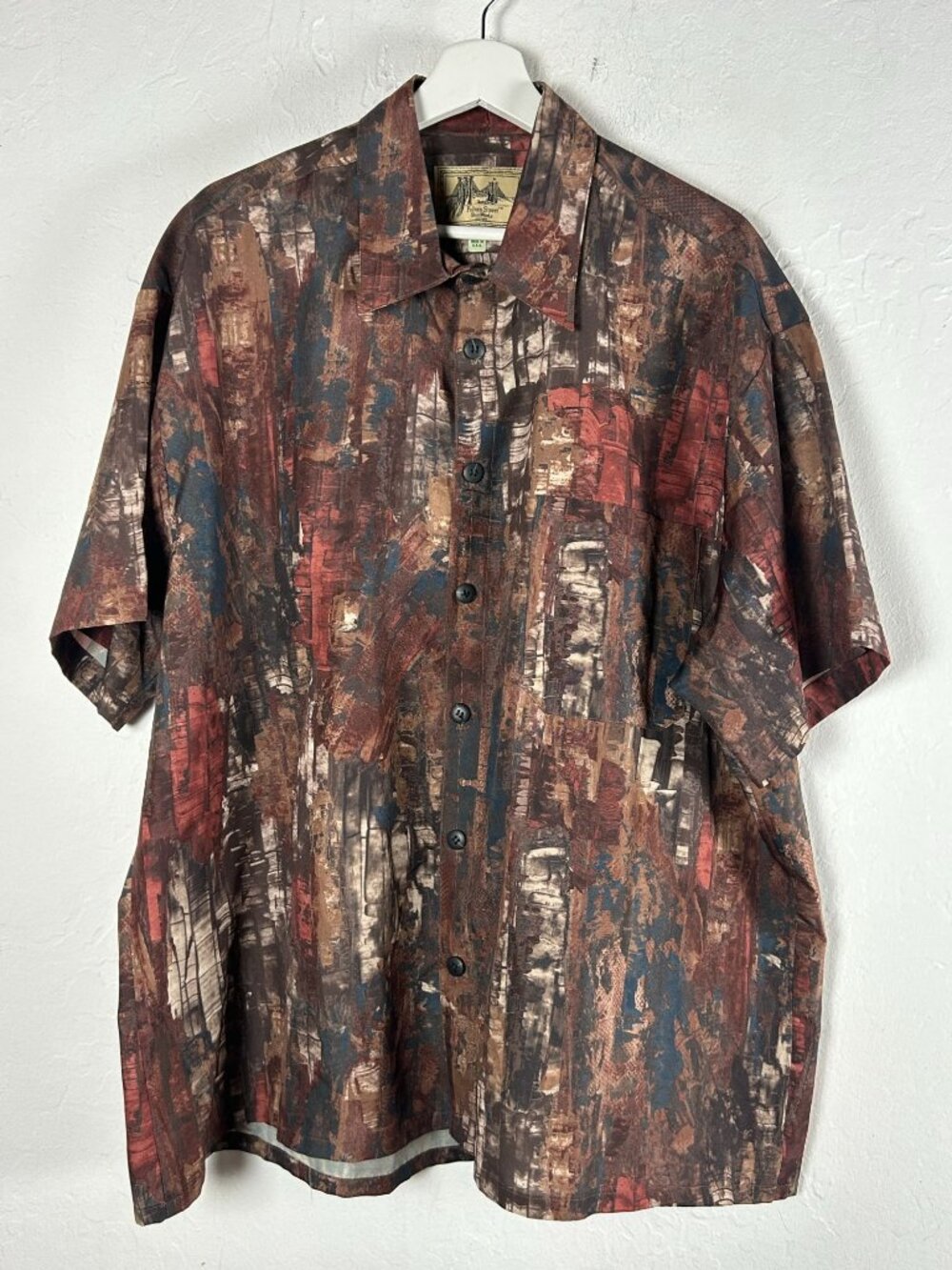 Fulton Street ShirtWorks Men Abstract Button-Up Camp Shirt XL Short Sleeve USA